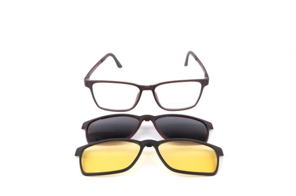 PolarOne Clipsli Optik Gözlük Çerçeve Clip On  Mod 310 MAT KAHVERENGİ C4M