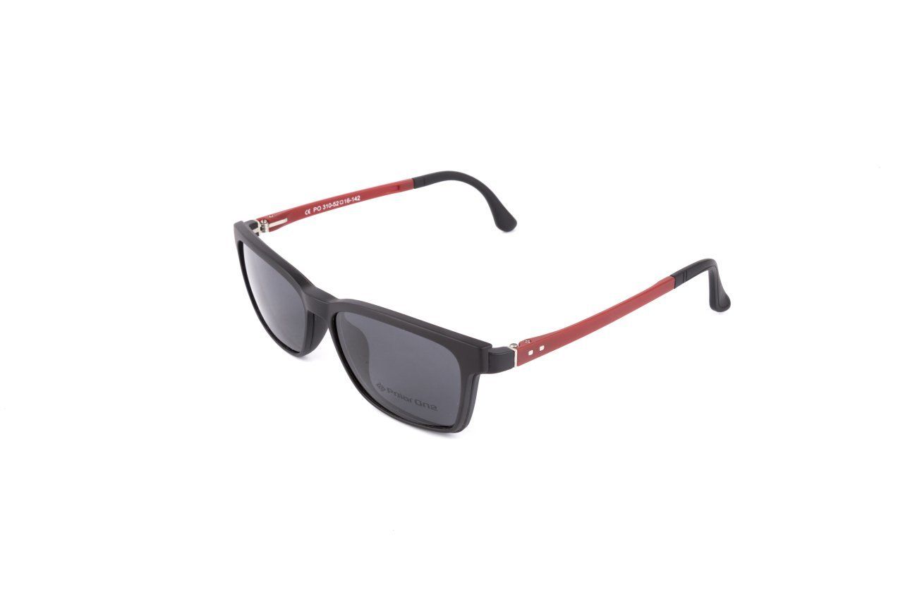 PolarOne Clipsli Optik Gözlük Çerçeve Clip On  Mod 310 SİYAH GÖVDE KIRMIZI SAP C1M-OK