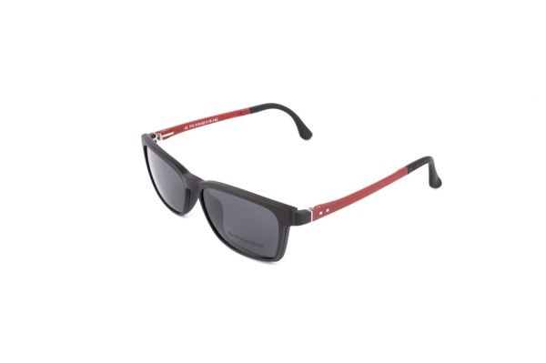 PolarOne Clipsli Optik Gözlük Çerçeve Clip On  Mod 310 SİYAH GÖVDE KIRMIZI SAP C1M-OK
