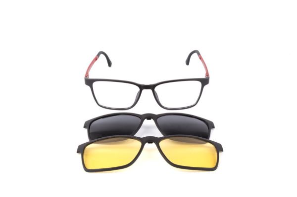PolarOne Clipsli Optik Gözlük Çerçeve Clip On  Mod 310 SİYAH GÖVDE KIRMIZI SAP C1M-OK