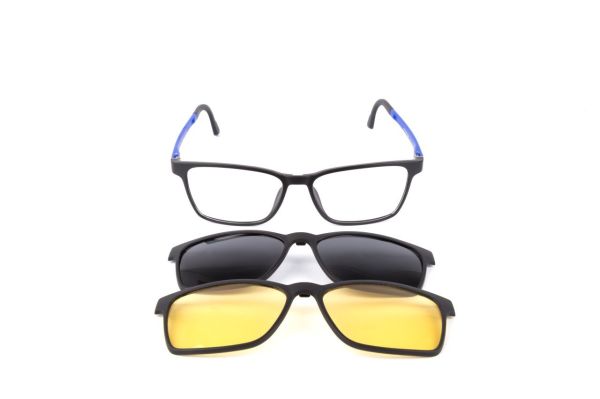 PolarOne Clipsli Optik Gözlük Çerçeve Clip On  Mod 310 SİYAH GÖVDE MAVİ SAP C1M-OM