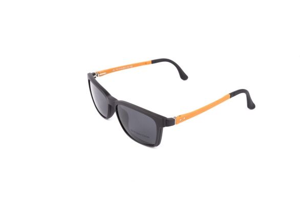 PolarOne Clipsli Optik Gözlük Çerçeve Clip On  Mod 310 SİYAH GÖVDE TURUNCU SAP C1M-OT