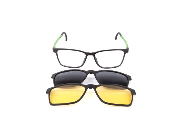 PolarOne Clipsli Optik Gözlük Çerçeve Clip On  Mod 310 SİYAH GÖVDE YEŞİL SAP C1M-OY