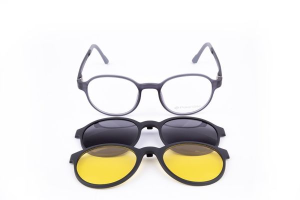 PolarOne Clipsli Optik Gözlük Çerçeve Clip On  Mod 312 GRİ GÖVDE SİYAH SAP C3M-S