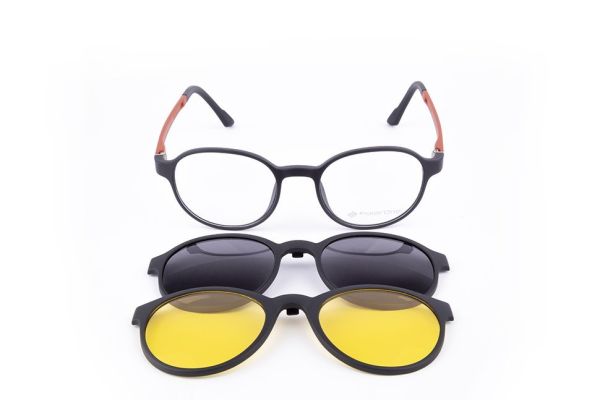 PolarOne Clipsli Optik Gözlük Çerçeve Clip On  Mod 312 SİYAH GÖVDE TURUNCU SAP C1M-OT