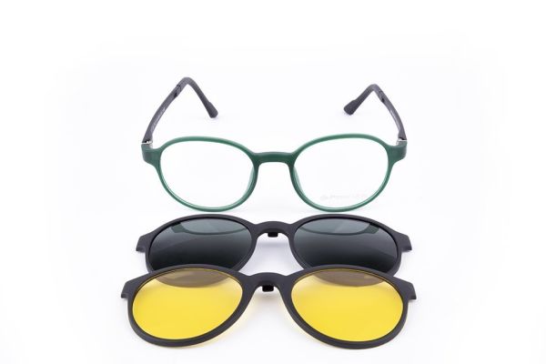 PolarOne Clipsli Optik Gözlük Çerçeve Clip On  Mod 312 YAŞİL GÖVDE SİYAH SAP C17M-S