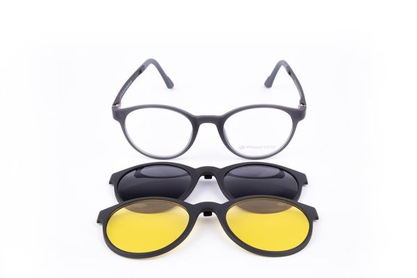 PolarOne Clipsli Optik Gözlük Çerçeve Clip On  Mod 311 GRİ GÖVDE SİYAH SAP C3M-S