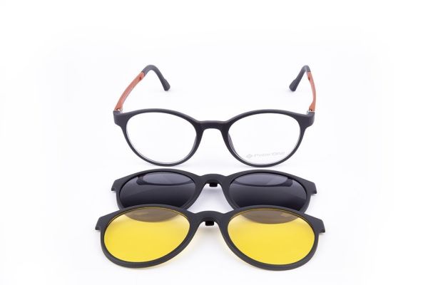PolarOne Clipsli Optik Gözlük Çerçeve Clip On  Mod 311 SİYAH GÖVDE TURUNCU SAP C1M-OT