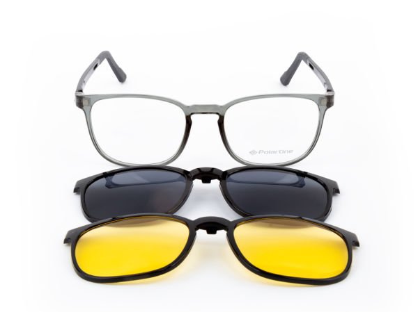 POLARONE KLİPSLİ GÖZLÜK ÇERÇEVESİ CLİP ON 306 53-20 GRİ GÖVDE SİYAH SAP C3M-S