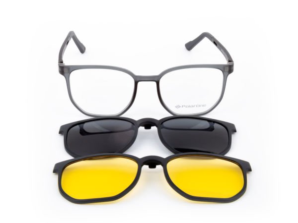 POLARONE KLİPSLİ GÖZLÜK ÇERÇEVESİ CLİP ON 352  50-19 GRİ GÖVDE SİYAH SAP C3M-S