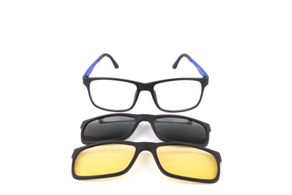 PolarOne Clipsli Optik Gözlük Çerçeve Clip On  Mod 301 SİYAH GÖVDE MAVİ SAP C1M-OM