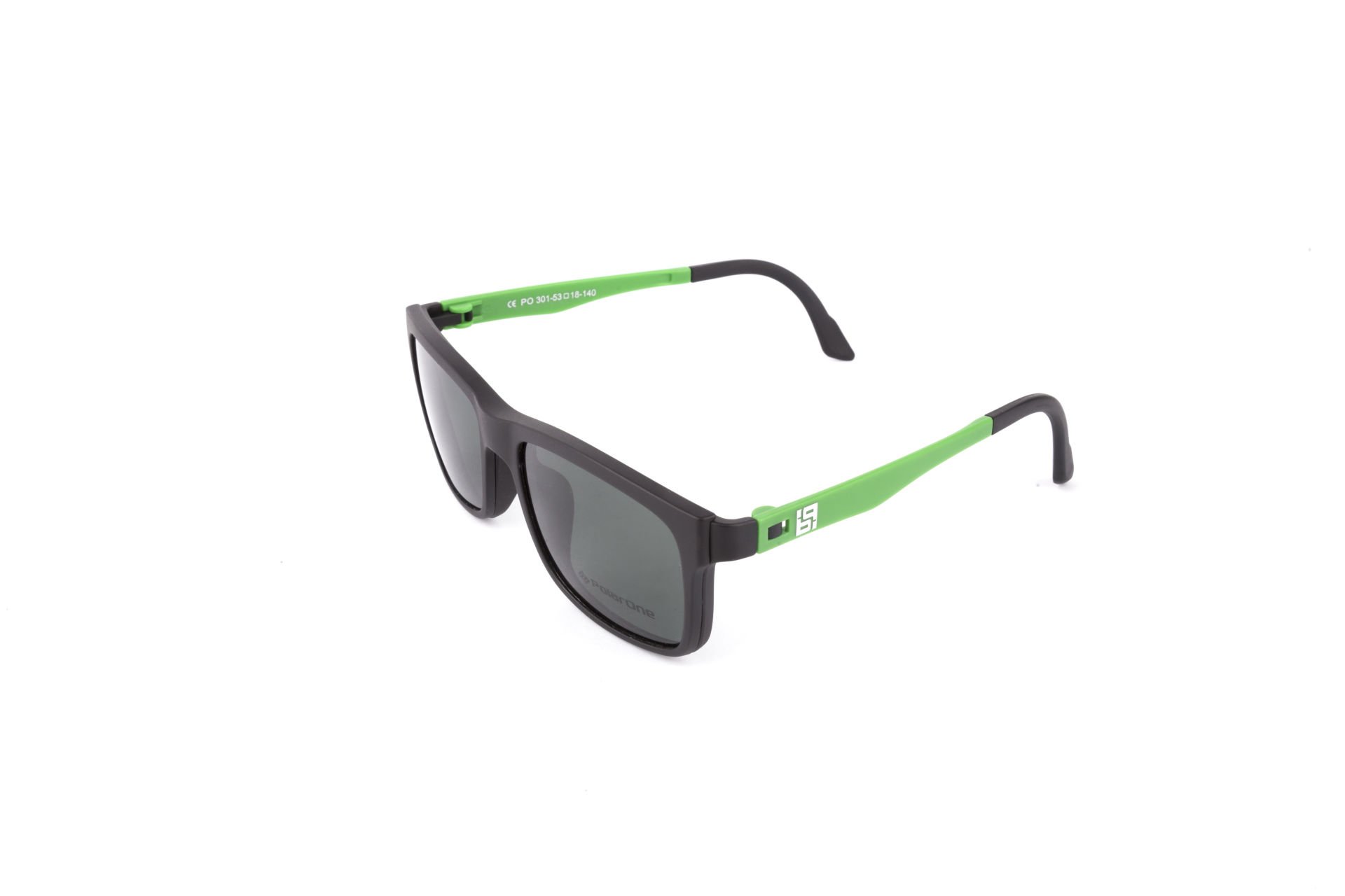 PolarOne Clipsli Optik Gözlük Çerçeve Clip On  Mod 301 SİYAH GÖVDE YEŞİL SAP C1M-OY