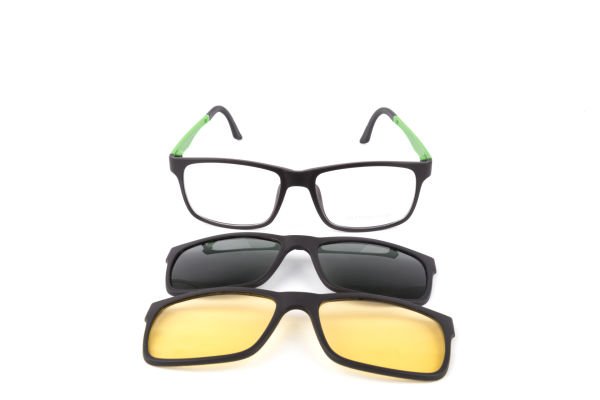 PolarOne Clipsli Optik Gözlük Çerçeve Clip On  Mod 301 SİYAH GÖVDE YEŞİL SAP C1M-OY
