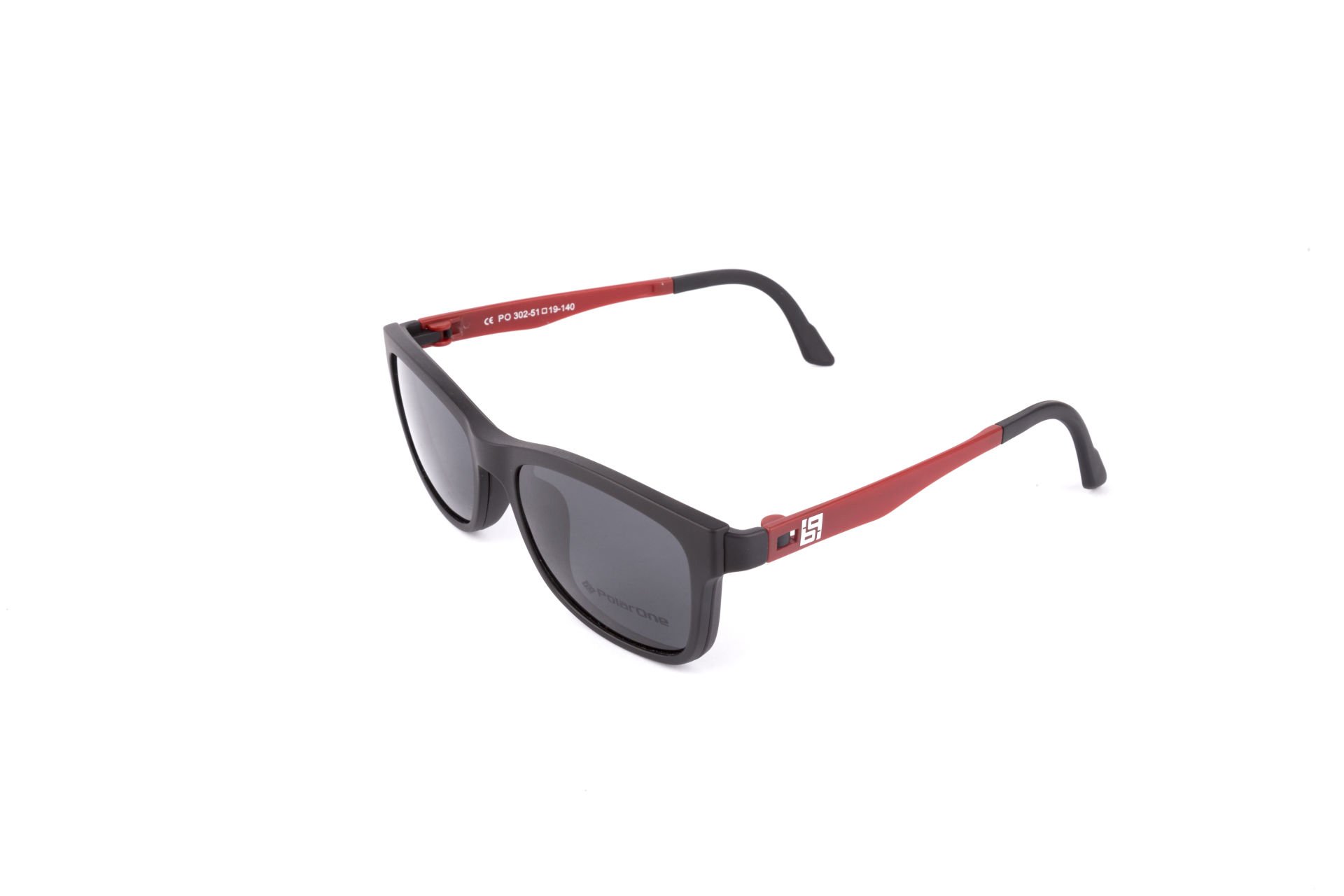 PolarOne Clipsli Optik Gözlük Çerçeve Clip On  Mod 302 SİYAH GÖVDE KIRMIZI SAP C1M-OK