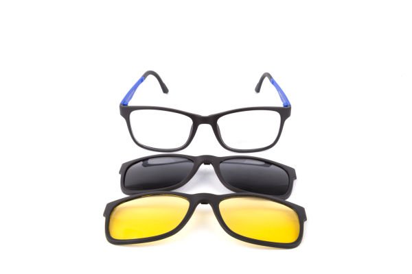 PolarOne Clipsli Optik Gözlük Çerçeve Clip On  Mod 302 SİYAH GÖVDE MAVİ SAP C1M-OM