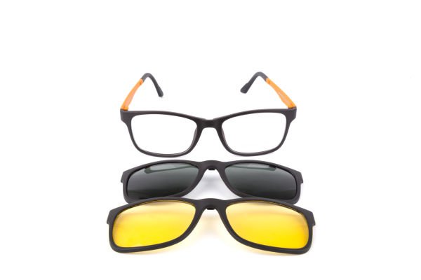 PolarOne Clipsli Optik Gözlük Çerçeve Clip On  Mod 302 SİYAH GÖVDE TURUNCU SAP C1M-OT