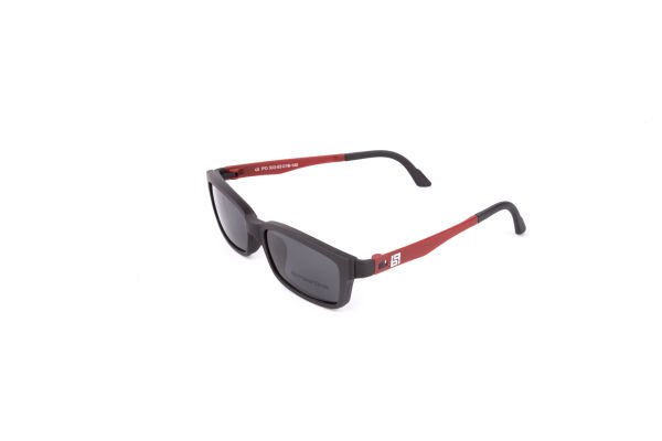 PolarOne Clipsli Optik Gözlük Çerçeve Clip On  Mod 303 SİYAH GÖVDE KIRMIZI SAP C1M-OK