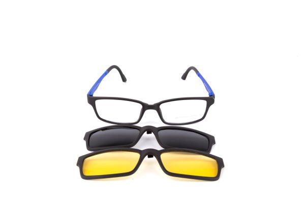 PolarOne Clipsli Optik Gözlük Çerçeve Clip On  Mod 303 SİYAH GÖVDE MAVİ SAP C1M-OM