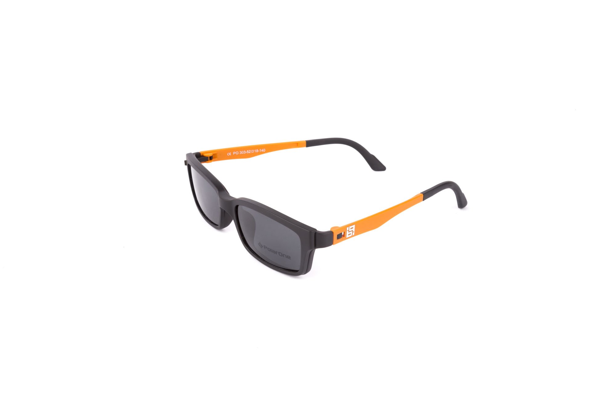 PolarOne Clipsli Optik Gözlük Çerçeve Clip On  Mod 303 SİYAH GÖVDE TURUNCU SAP C1M-OT