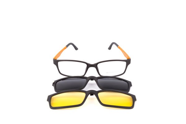 PolarOne Clipsli Optik Gözlük Çerçeve Clip On  Mod 303 SİYAH GÖVDE TURUNCU SAP C1M-OT