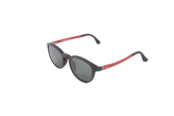 PolarOne Clipsli Optik Gözlük Çerçeve Clip On  Mod 305  49-20 SİYAH GÖVDE KIRMIZI SAP C1M-OK