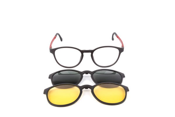 PolarOne Clipsli Optik Gözlük Çerçeve Clip On  Mod 305  49-20 SİYAH GÖVDE KIRMIZI SAP C1M-OK