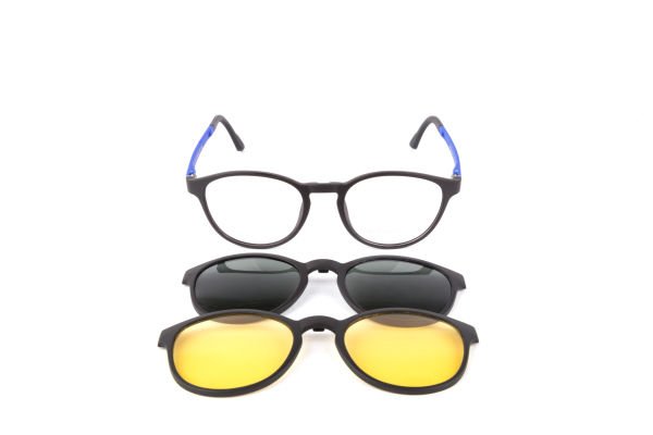 PolarOne Clipsli Optik Gözlük Çerçeve Clip On  Mod 305  49-20 SİYAH GÖVDE MAVİ SAP C1M-OM