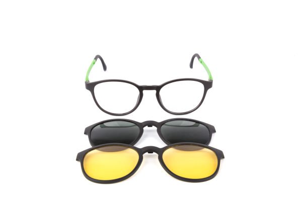 PolarOne Clipsli Optik Gözlük Çerçeve Clip On  Mod 305  49-20 SİYAH GÖVDE YEŞİL SAP C1M-OY