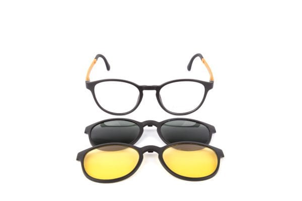 PolarOne Clipsli Optik Gözlük Çerçeve Clip On  Mod 305  49-20 SİYAH GÖVDE TURUNCU SAP C1M-OT