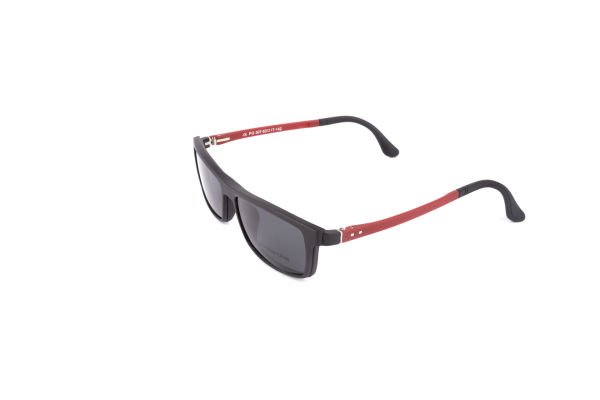 PolarOne Clipsli Optik Gözlük Çerçeve Clip On  Mod 307 SİYAH GÖVDE KIRMIZI SAP C1M-OK