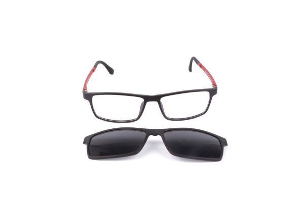 PolarOne Clipsli Optik Gözlük Çerçeve Clip On  Mod 307 SİYAH GÖVDE KIRMIZI SAP C1M-OK