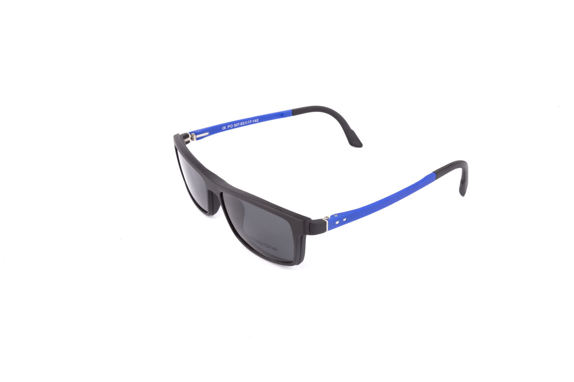 PolarOne Clipsli Optik Gözlük Çerçeve Clip On  Mod 307 SİYAH GÖVDE MAVİ SAP C1M-OM