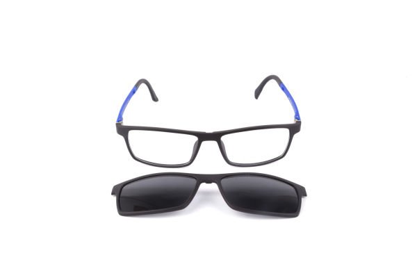 PolarOne Clipsli Optik Gözlük Çerçeve Clip On  Mod 307 SİYAH GÖVDE MAVİ SAP C1M-OM