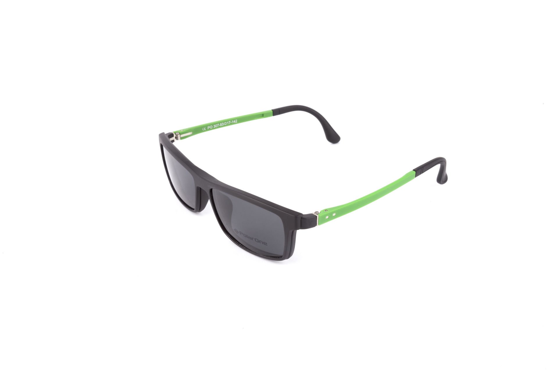 PolarOne Clipsli Optik Gözlük Çerçeve Clip On  Mod 307 SİYAH GÖVDE YEŞİL SAP C1M-OY