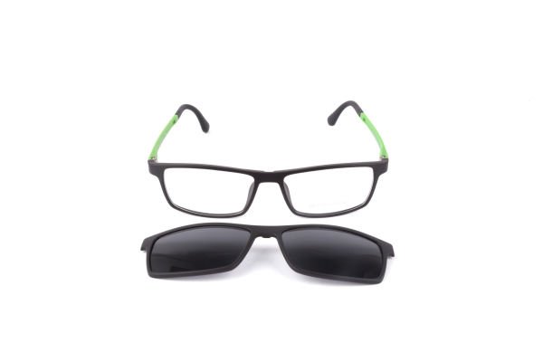 PolarOne Clipsli Optik Gözlük Çerçeve Clip On  Mod 307 SİYAH GÖVDE YEŞİL SAP C1M-OY