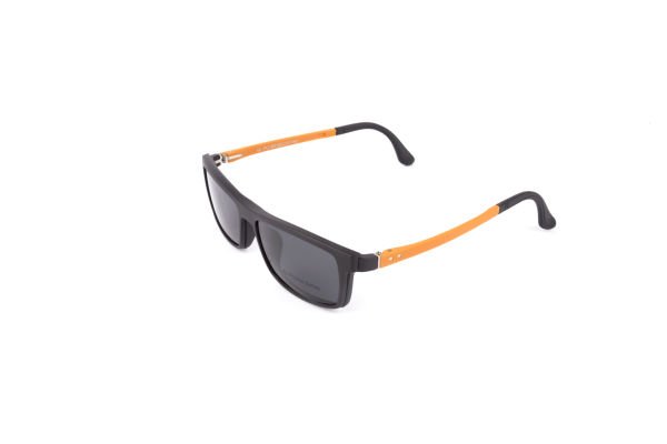 PolarOne Clipsli Optik Gözlük Çerçeve Clip On  Mod 307 SİYAH GÖVDE TURUNCU SAP C1M-OT