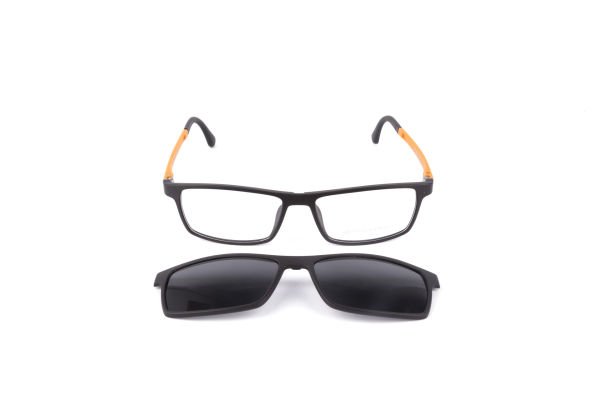 PolarOne Clipsli Optik Gözlük Çerçeve Clip On  Mod 307 SİYAH GÖVDE TURUNCU SAP C1M-OT