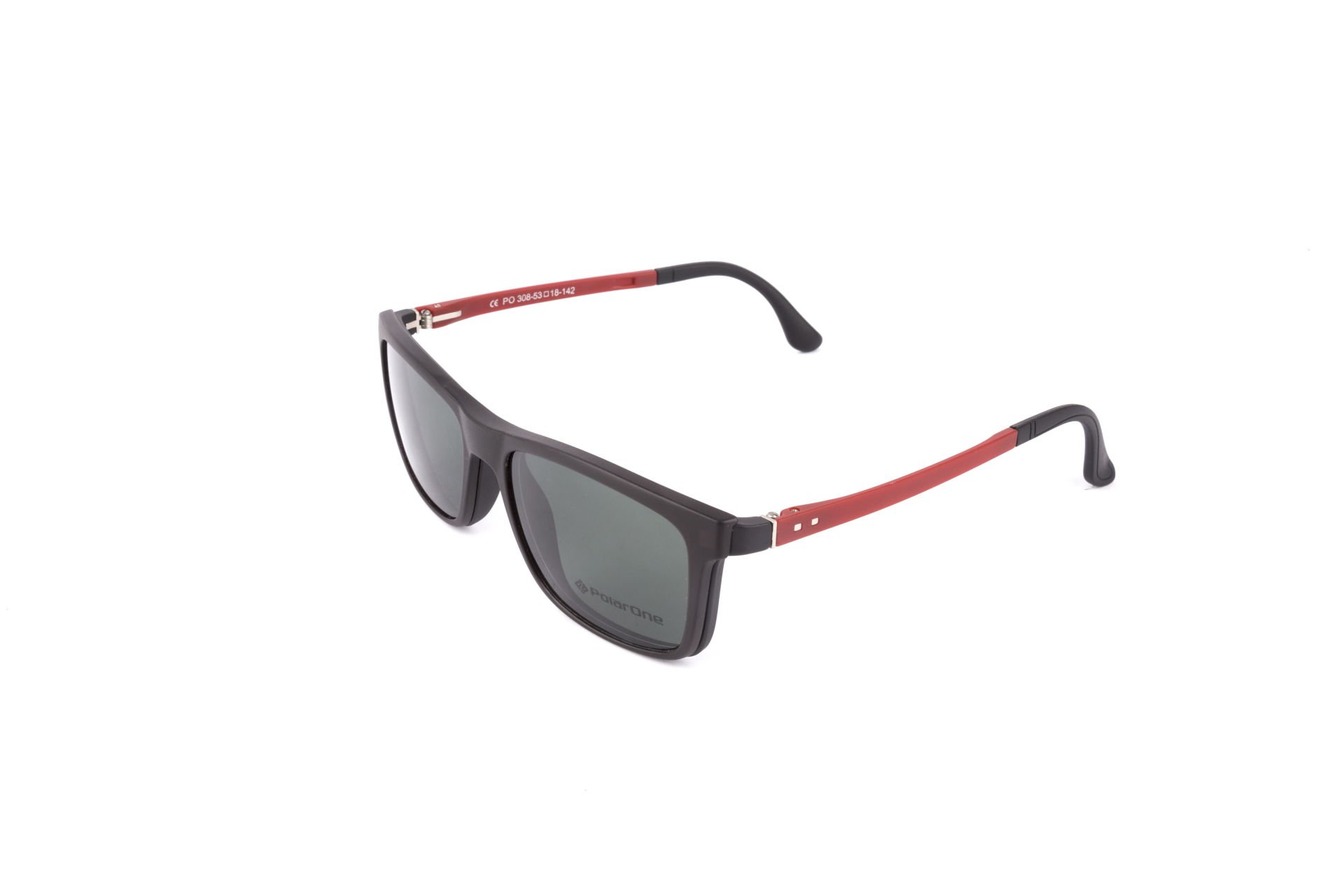 PolarOne Clipsli Optik Gözlük Çerçeve Clip On  Mod 308 53-18 SİYAH GÖVDE KIRMIZI SAP C1M-OK