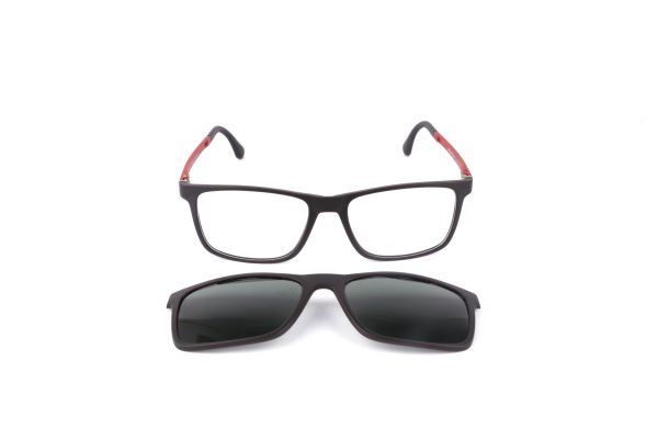 PolarOne Clipsli Optik Gözlük Çerçeve Clip On  Mod 308 53-18 SİYAH GÖVDE KIRMIZI SAP C1M-OK