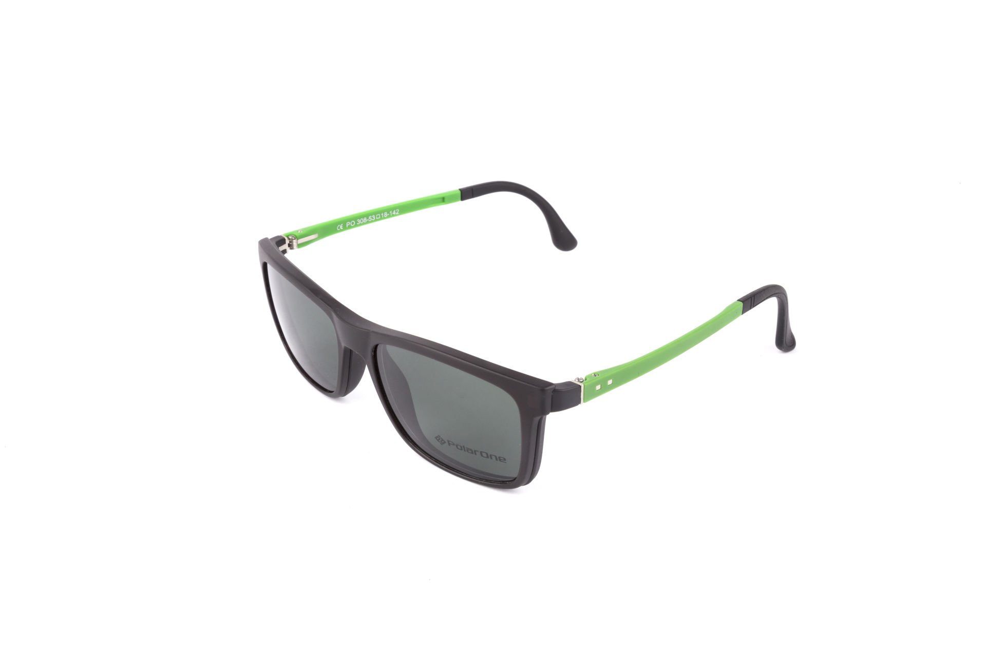 PolarOne Clipsli Optik Gözlük Çerçeve Clip On  Mod 308 53-18 SİYAH GÖVDE YEŞİL SAP C1M-OY