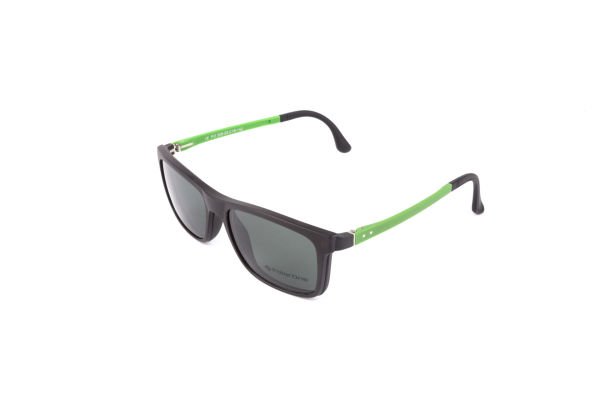 PolarOne Clipsli Optik Gözlük Çerçeve Clip On  Mod 308 53-18 SİYAH GÖVDE YEŞİL SAP C1M-OY