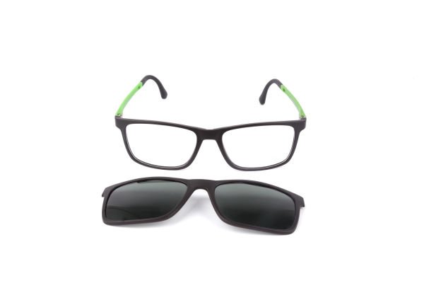 PolarOne Clipsli Optik Gözlük Çerçeve Clip On  Mod 308 53-18 SİYAH GÖVDE YEŞİL SAP C1M-OY