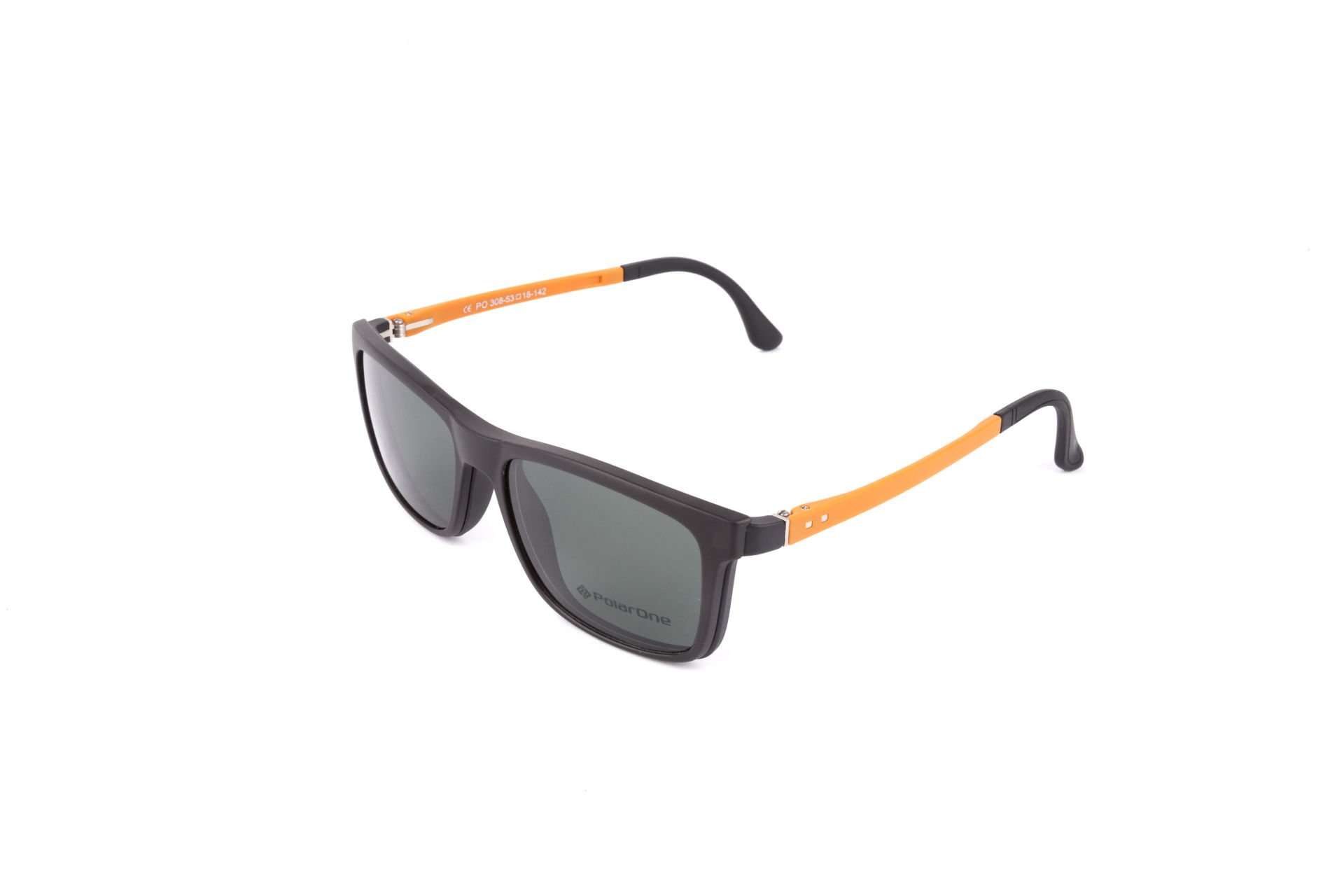 PolarOne Clipsli Optik Gözlük Çerçeve Clip On  Mod 308 53-18 SİYAH GÖVDE TURUNCU SAP C1M-OT