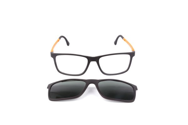 PolarOne Clipsli Optik Gözlük Çerçeve Clip On  Mod 308 53-18 SİYAH GÖVDE TURUNCU SAP C1M-OT