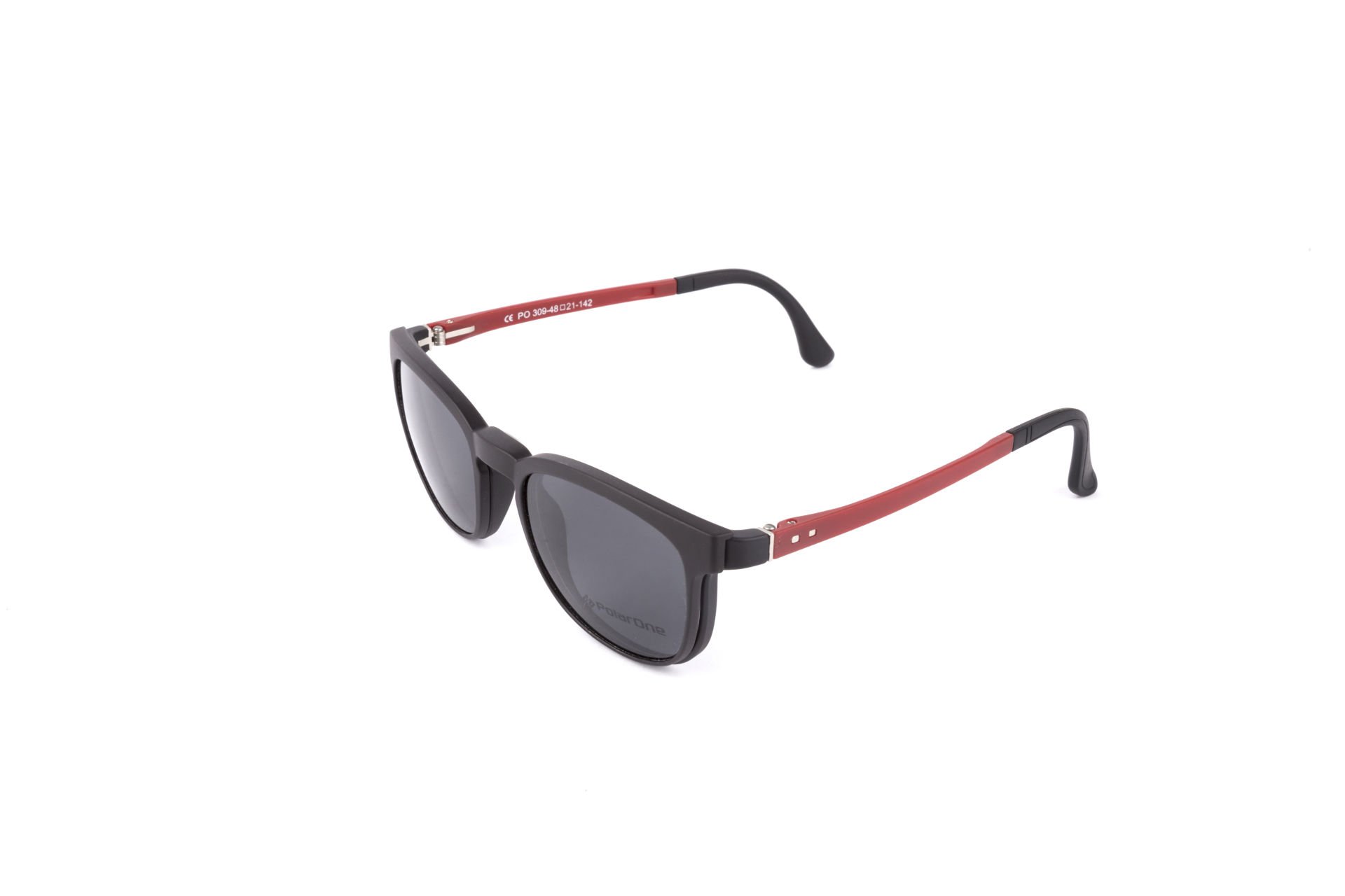 PolarOne Clipsli Optik Gözlük Çerçeve Clip On  Mod 309  49-21 SİYAH GÖVDE KIRMIZI SAP C1M-OK