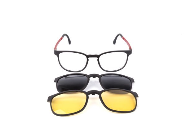 PolarOne Clipsli Optik Gözlük Çerçeve Clip On  Mod 309  49-21 SİYAH GÖVDE KIRMIZI SAP C1M-OK