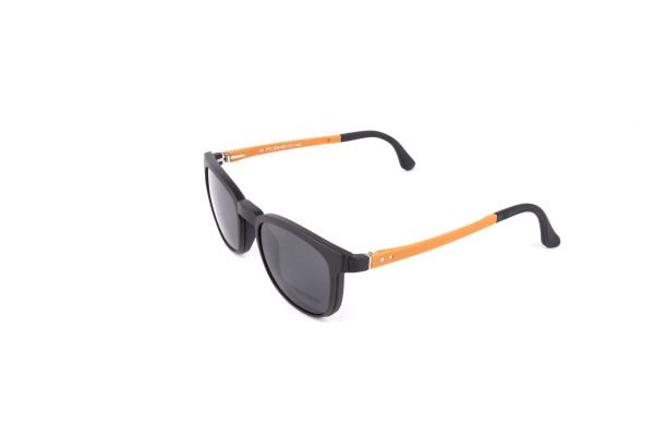 PolarOne Clipsli Optik Gözlük Çerçeve Clip On  Mod 309  49-21 SİYAH GÖVDE TURUNCU SAP C1M-OT