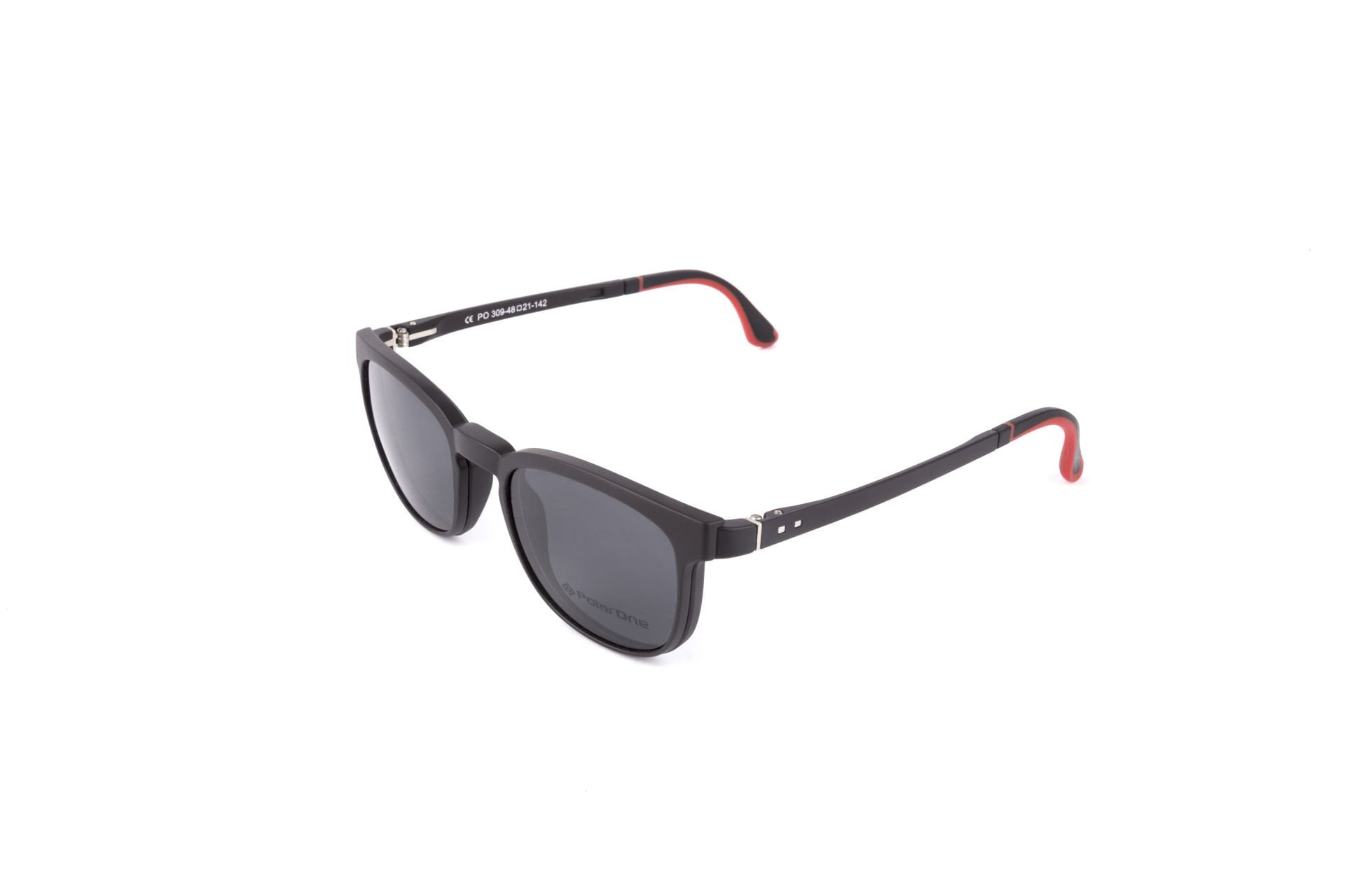 PolarOne Clipsli Optik Gözlük Çerçeve Clip On  Mod 309  49-21 GRİ GÖVDE SİYAH SAP C3M-S