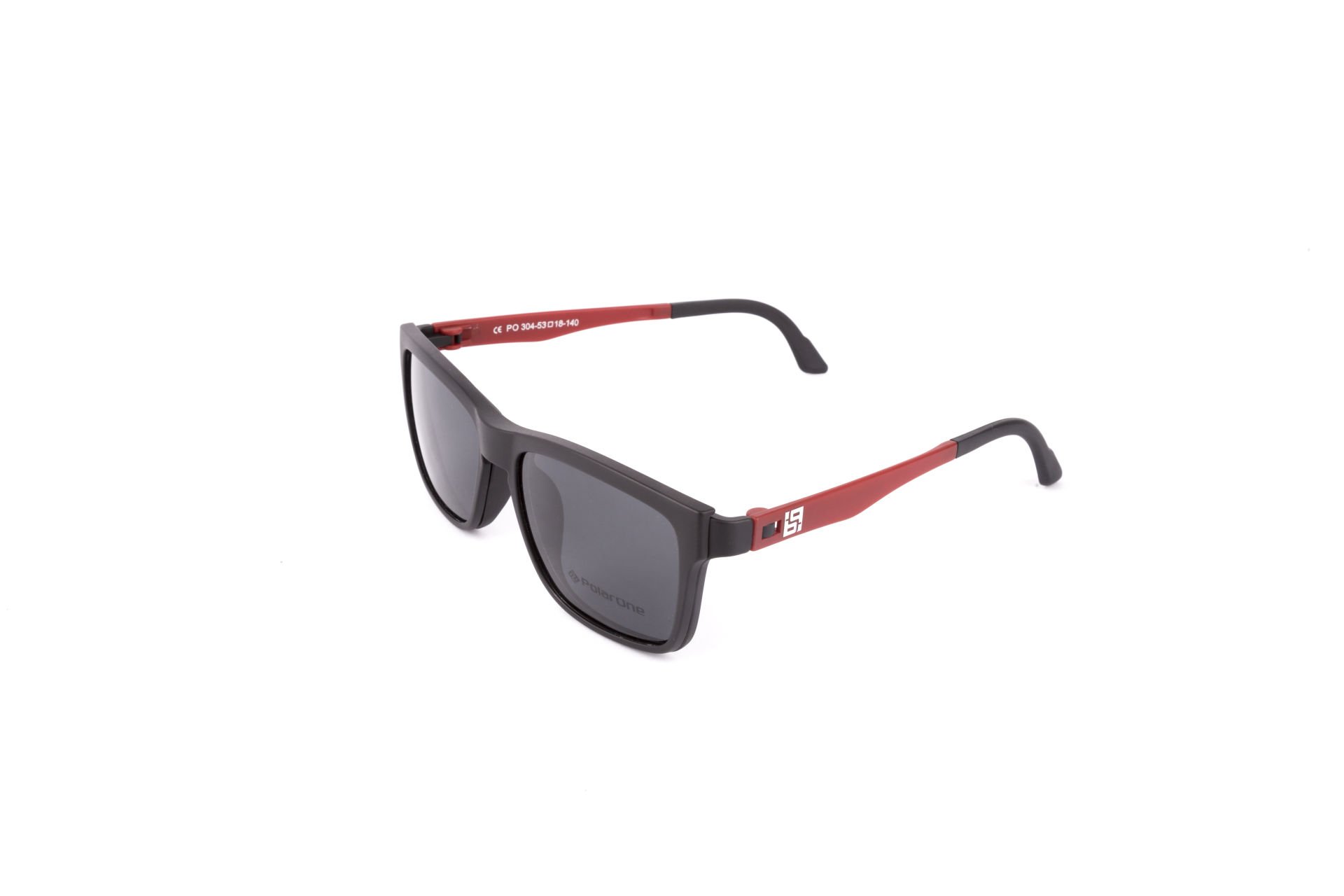 PolarOne Clipsli Optik Gözlük Çerçeve Clip On  Mod 304 53-18 SİYAH GÖVDE KIRMIZI SAP C1M-OK