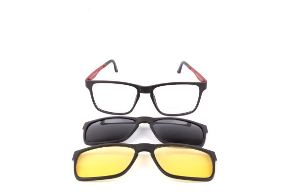 PolarOne Clipsli Optik Gözlük Çerçeve Clip On  Mod 304 53-18 SİYAH GÖVDE KIRMIZI SAP C1M-OK